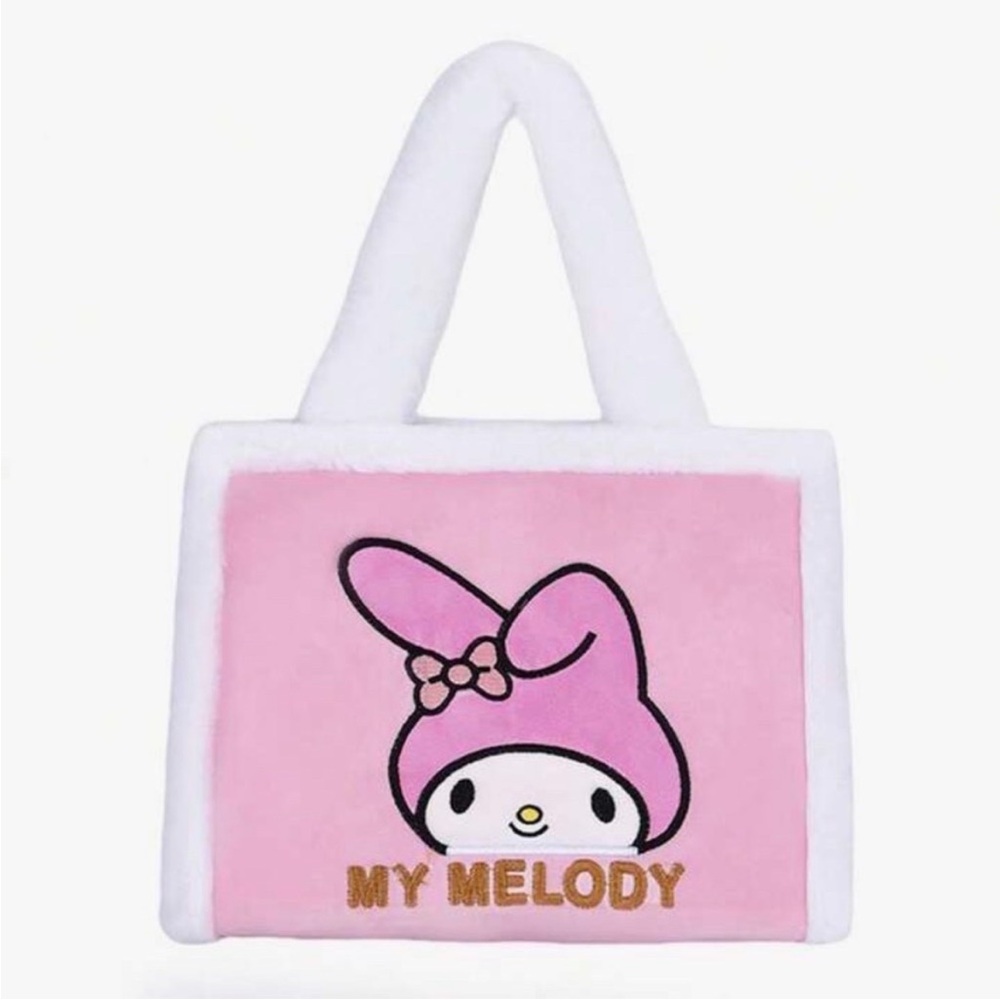 My Melody Plush Tote Bag – Pink & White Fuzzy Shoulder Bag – NWOT